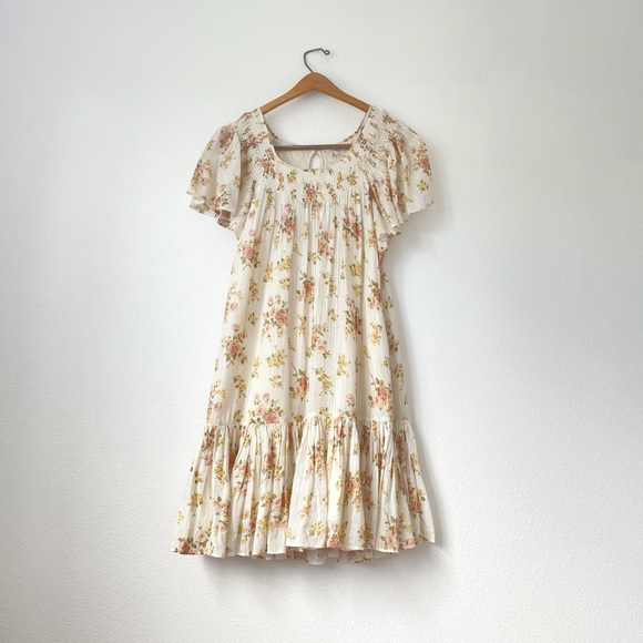 Rebecca Taylor la vie white floral dress romantic roses slip on flared large - Picture 1 of 6